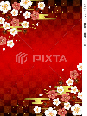 Plum corner frame vertical with red checkered pattern 97742152