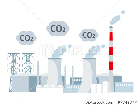 Illustration of a coal-fired power plant that emits CO2 97742377
