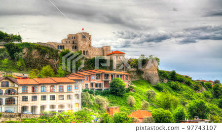 Landscape with ruins of Kruje castle, Albania 97743107