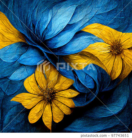 Blue and yellow abstract flower Illustration. Blue and yellow abstract flower Illustration. 97743651
