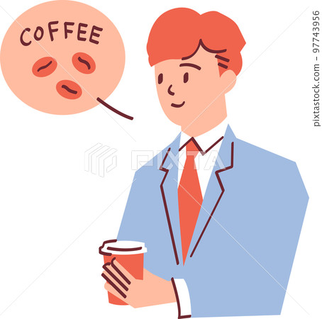 一個微笑的上班族喝咖啡休息的插圖 一個微笑的上班族喝咖啡休息的插圖 97743956