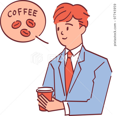 Illustration of a smiling office worker having a coffee break Illustration of a smiling office worker having a coffee break 97743959