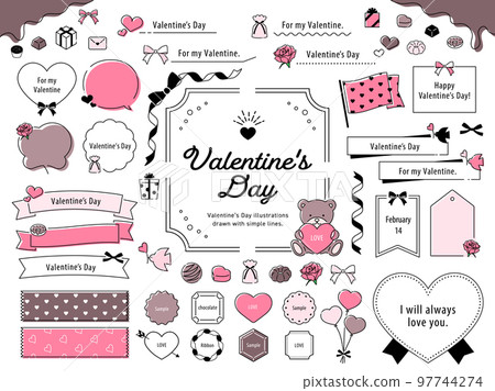 Valentine's day simple line drawing illustration frame set 97744274