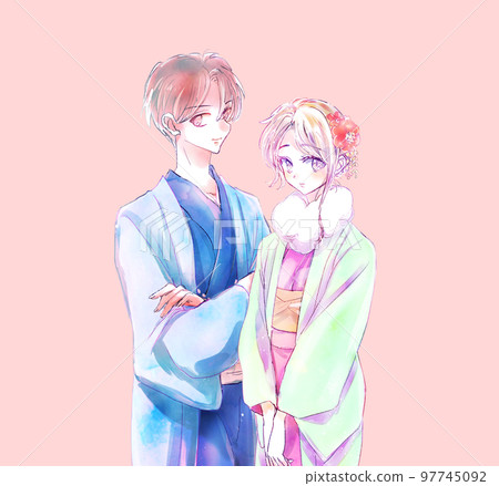 穿著和服外罩的男人和女人 穿著和服外罩的男人和女人 97745092