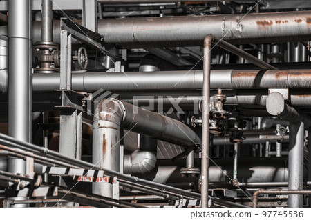 Metallic pipeline in a factory [Industrial image] 97745536