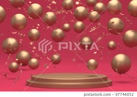Simple product podium with holidays confetti and balloons Simple product podium with holidays confetti and balloons 97746052