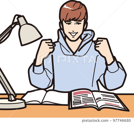 Study, motivation, boy with guts pose 97746680