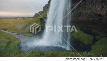 Powerful Seljalandfoss waterfall Location place Iceland, Europe Amazing nature landscape Discover beauty of earth 97746743