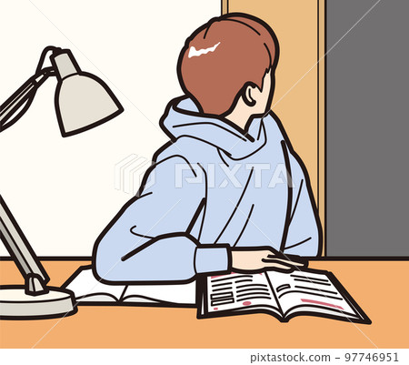 Studying, a boy who feels a sign behind 97746951