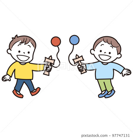 Illustration material of two boys playing kendama 97747131