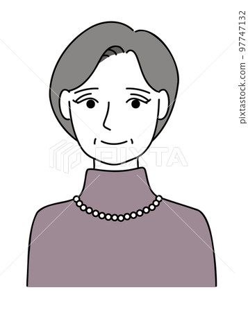 Illustration of a front upper body woman in her elegant 60s and 70s Illustration of a front upper body woman in her elegant 60s and 70s 97747132
