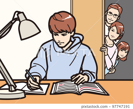 Family watching over boys studying 97747191