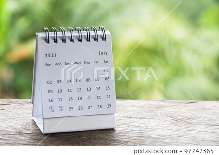 July 2023 table calendar with customizable space for text or ideas. Calendar concept and copy space.  97747365