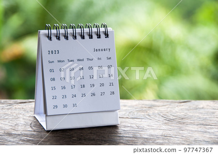 January 2023 table calendar with customizable space for text or ideas. Calendar concept and copy space.  97747367