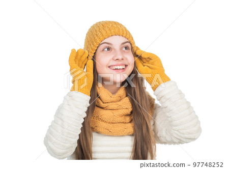autumn fashion style. warm clothes. happy teen girl in winter clothes. childhood happiness. 97748252