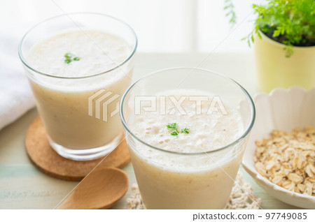 soy milk banana smoothie and oatmeal 97749085