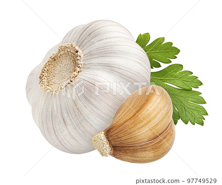 Garlic isolated on white background with clipping path 97749529