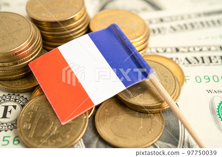 Stack of coins money with France flag, finance banking concept. Stack of coins money with France flag, finance banking concept. 97750039