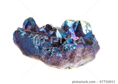 Macro mineral stone Titanium Quartz, Flame Aura Quartz on a white background Macro mineral stone Titanium Quartz, Flame Aura Quartz on a white background 97750651