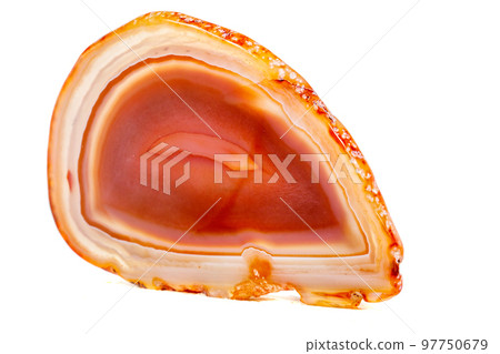Macro mineral orange agate in crystals on white background Macro mineral orange agate in crystals on white background 97750679