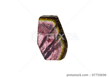Macro mineral tourmaline stone on white background Macro mineral tourmaline stone on white background 97750696