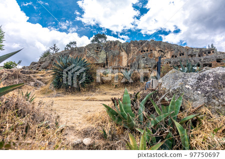 Ventanillas de Otuzco Peruvian archaeological site, cemetery in the rock 97750697