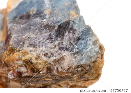 Macro mineral stone Corundum in rock a white background Macro mineral stone Corundum in rock a white background 97750727