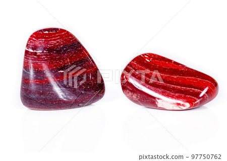 Macro mineral stone jasper "zebra iron" on a white background 97750762