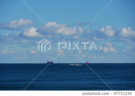 Kashima Port Outer Harbor in December Scenery in the afternoon when cargo ships and fishing boats come and go 97751240