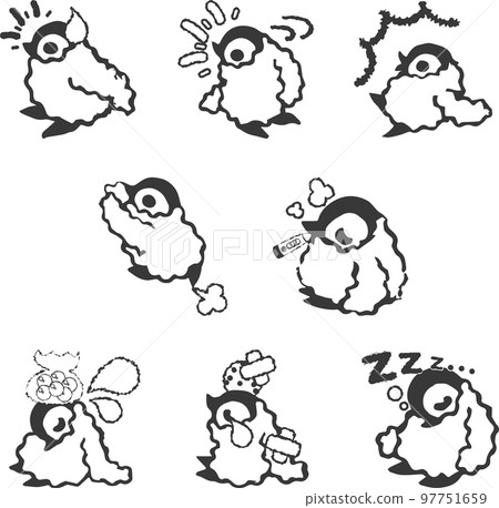 Cute emperor penguin baby icons with various expressions 97751659