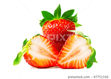 Fresh juicy sweet strawberies isolated on white 97752108