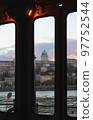 View from the tram window of the Hungarian Parliament building, vertical photo 97752544