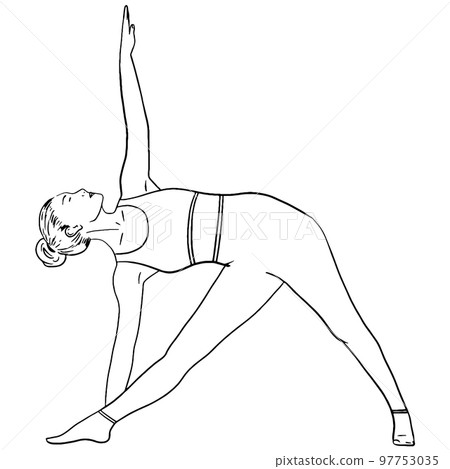 Vector illustration of woman practicing yoga. Self care training, balance, meditation. Hand drawn sketch of pilates postures. Vector illustration of woman practicing yoga. Self care training, balance, meditation. Hand drawn sketch of pilates postures. 97753035