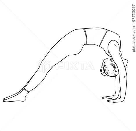 Vector illustration of woman practicing yoga. Fitness training, balance, meditation. Hand drawn doodle of pilates postures. Vector illustration of woman practicing yoga. Fitness training, balance, meditation. Hand drawn doodle of pilates postures. 97753037