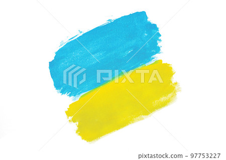 flags of Ukraine painted on white paper , trade third world war disputes and anctions policy concept flags of Ukraine painted on white paper , trade third world war disputes and anctions policy concept 97753227
