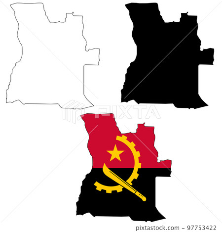 Map Angola on white background. Angola Map Outline. Angola vector map with the flag inside. Map Angola on white background. Angola Map Outline. Angola vector map with the flag inside. 97753422