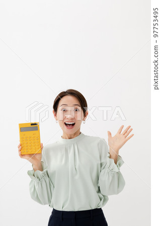 Calculator surprised woman 97753495