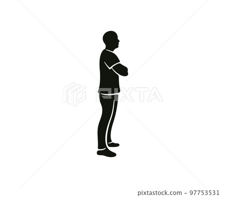 Man standing in full growth with arms crossed, logo design. Silhouette of a man, a man thinks and looks ahead, vector design and illustration Man standing in full growth with arms crossed, logo design. Silhouette of a man, a man thinks and looks ahead, vector design and illustration 97753531