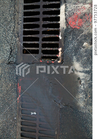 Drain grates. Storm drains. Storm sewers. Drain grates. Storm drains. Storm sewers. 97753728
