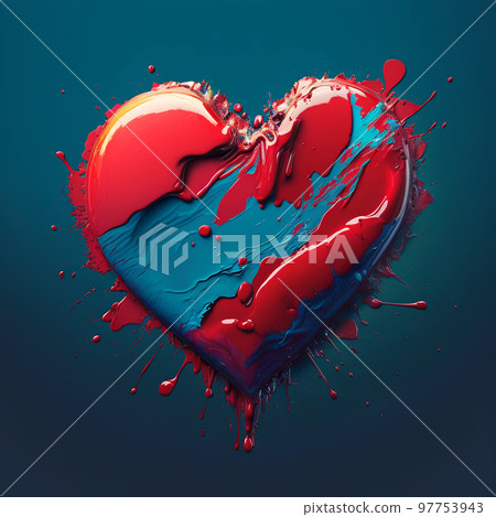 Heart made of paint on blue background. Heart. Love poster. Valentine's day wallpaper 97753943