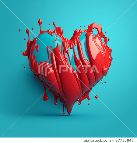 Heart made of paint on blue background. Heart. Love poster. Valentine's day wallpaper 97753945