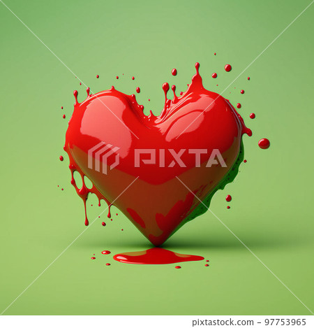 Heart made of paint on green background. Heart. Love poster. Valentine's day wallpaper Heart made of paint on green background. Heart. Love poster. Valentine's day wallpaper 97753965