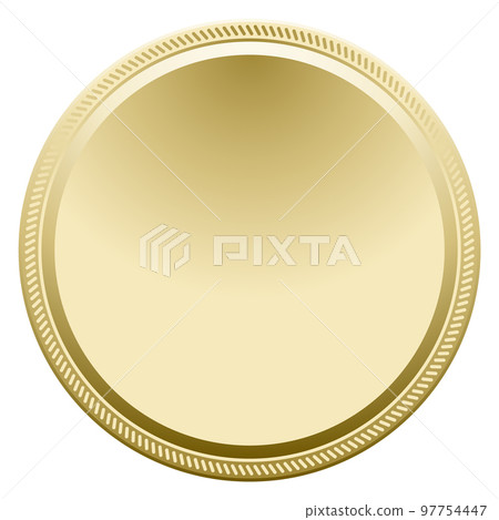 Golden round badge. Realistic medal blank mockup 97754447