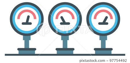 Gauges icon. Color mechanical machinery. Pressure indicator Gauges icon. Color mechanical machinery. Pressure indicator 97754492