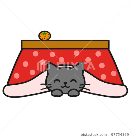 A black cat warming up with a kotatsu 97754529