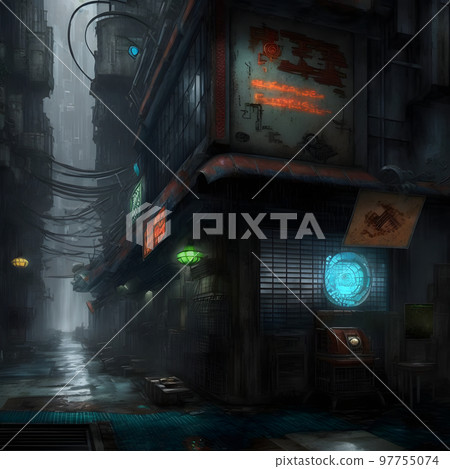 grim dystopian futuristic city street, neural network generated art 97755074