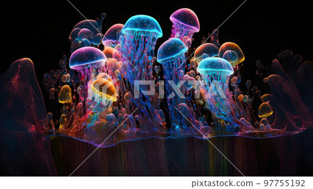 glowing sea jellyfishes on dark background, neural network generated art glowing sea jellyfishes on dark background, neural network generated art 97755192