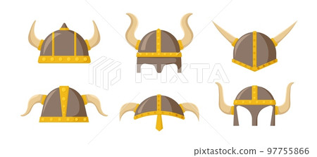 Medieval viking helmets with horns 97755866