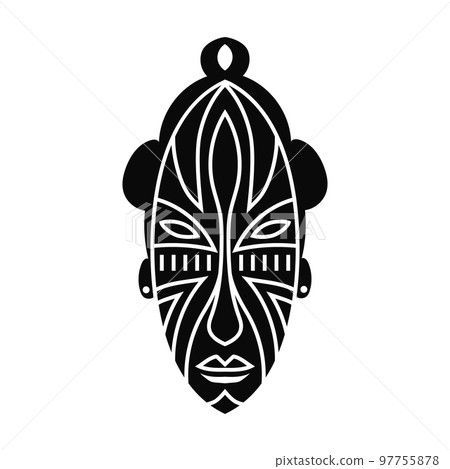 Ethnic aborigine mask. Black totem head of ancient aboriginal deities Ethnic aborigine mask. Black totem head of ancient aboriginal deities 97755878
