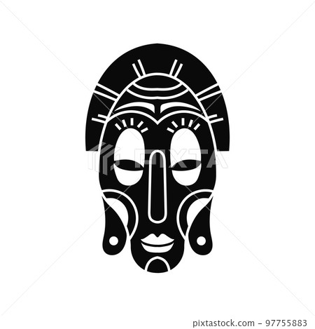 Traditional ethnic aborigine mask. Black head of ancient aboriginal deities 97755883